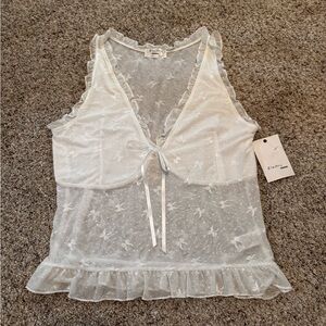 Electric Behavior Sheer White Sleeveless Top with Bow Details size Junior XL NWT